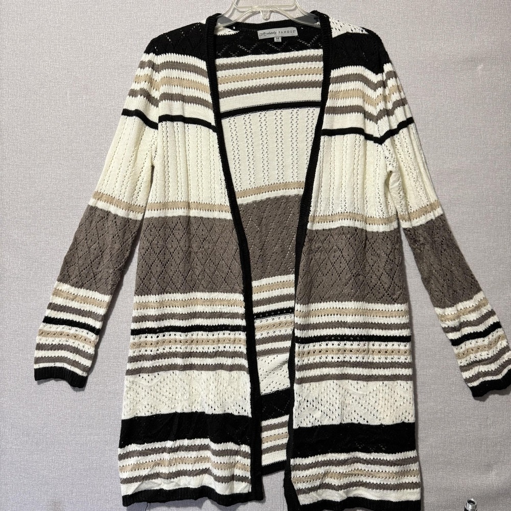 Absolutely Famous Cardigan Sweater Womens Medium Striped Open Front Longline